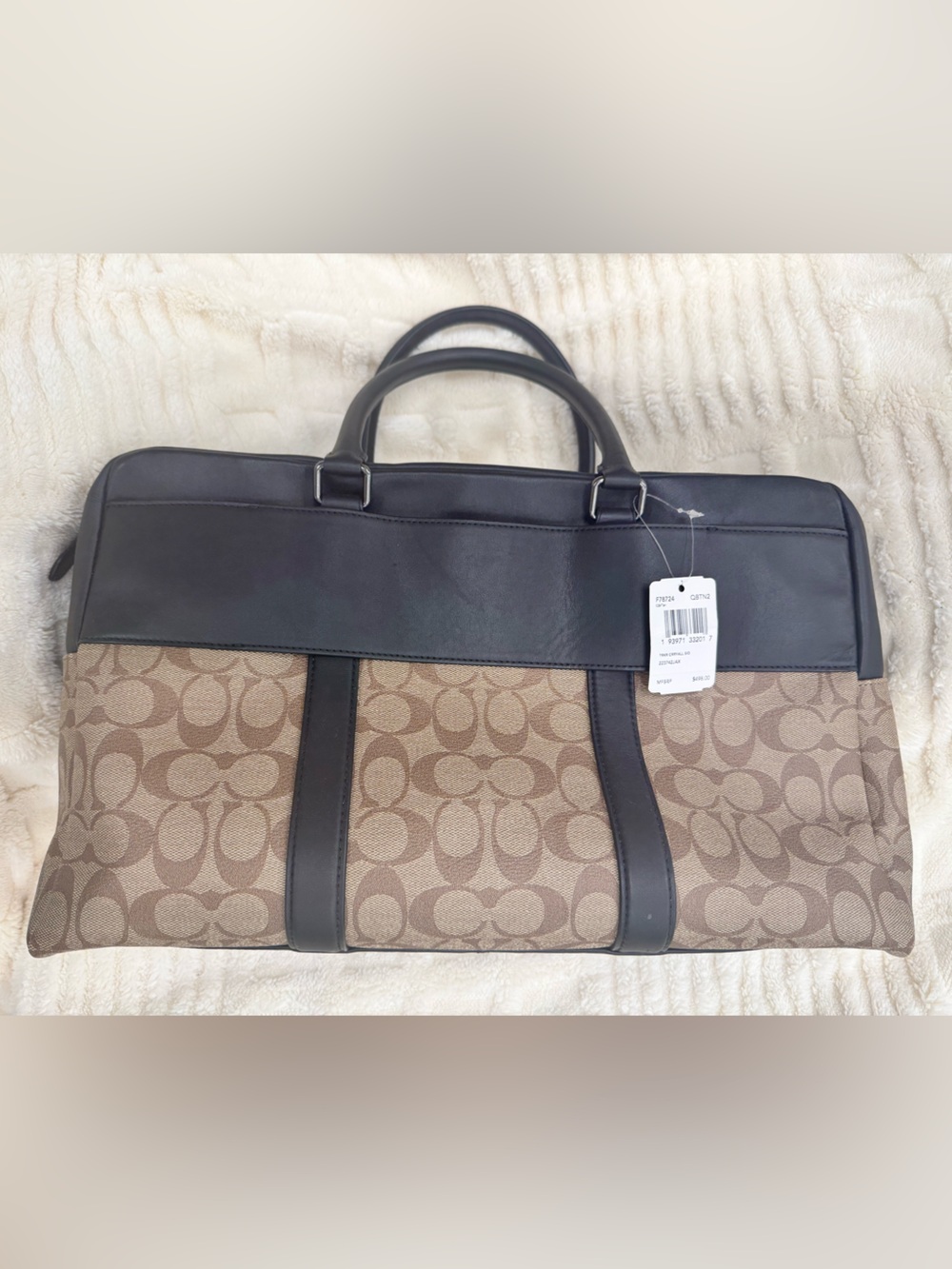 NWT Coach Brown Signature Canvas Briefcase with Black Leather Trim